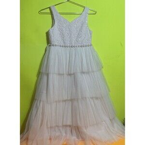 American Princess Pink   tiered tulle dress  With Beaded Waistline Size 10